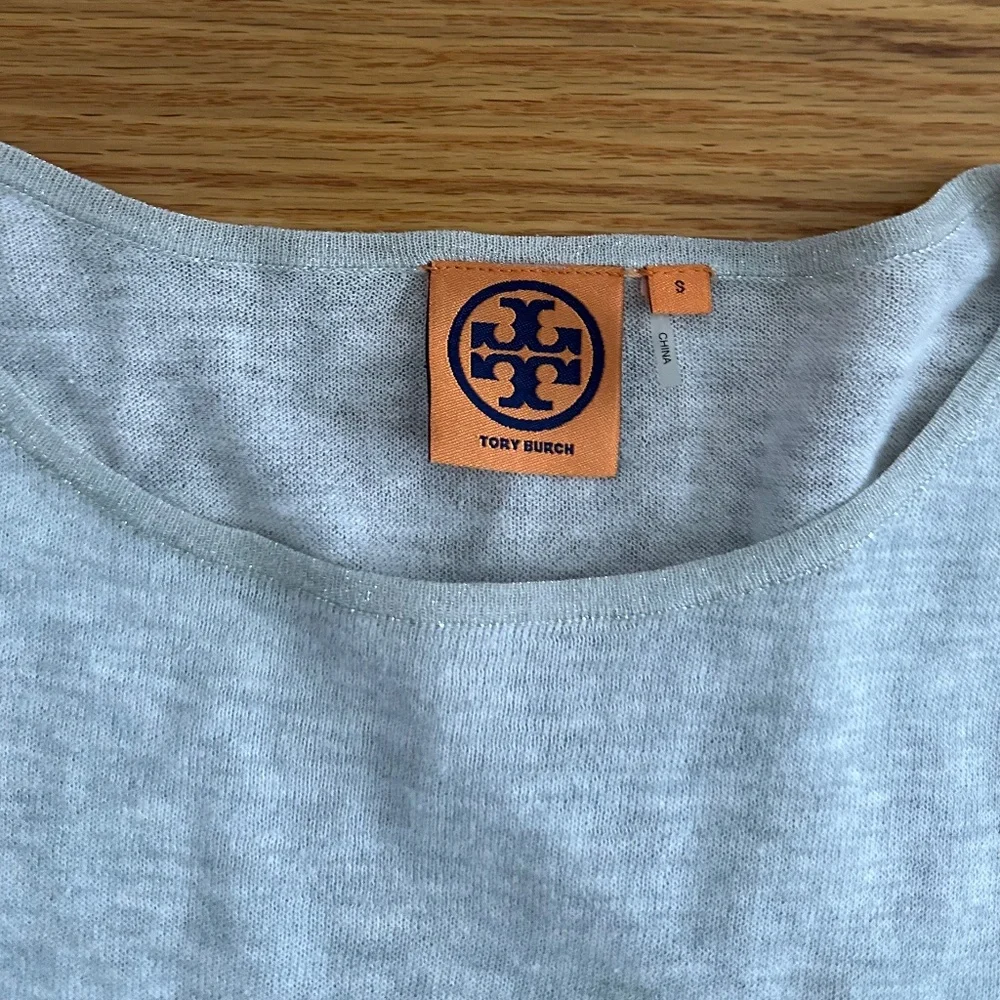 Tory Burch Grey and Silver Striped Long Sleeve (S)